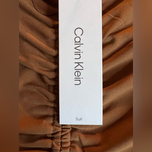 NWT Calvin Klein Camel colored ruched sleeveless blouse. Various sizes. - Picture 7 of 9